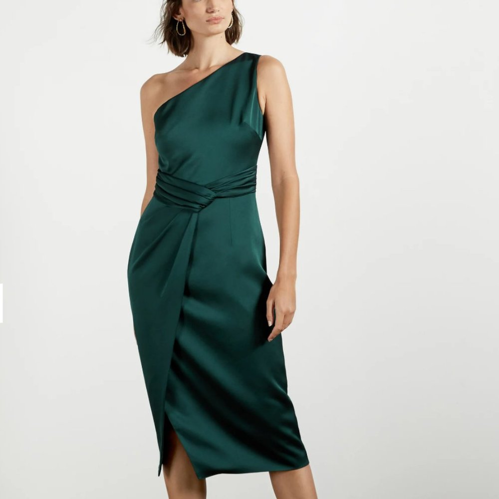 Ted Baker Zaaraa One-shoulder Satin-crepe Midi Dress Green NWT